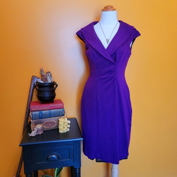 Maggy London Dresses & Skirts - Maggy London Purple Collared V Neck Wiggle Dress